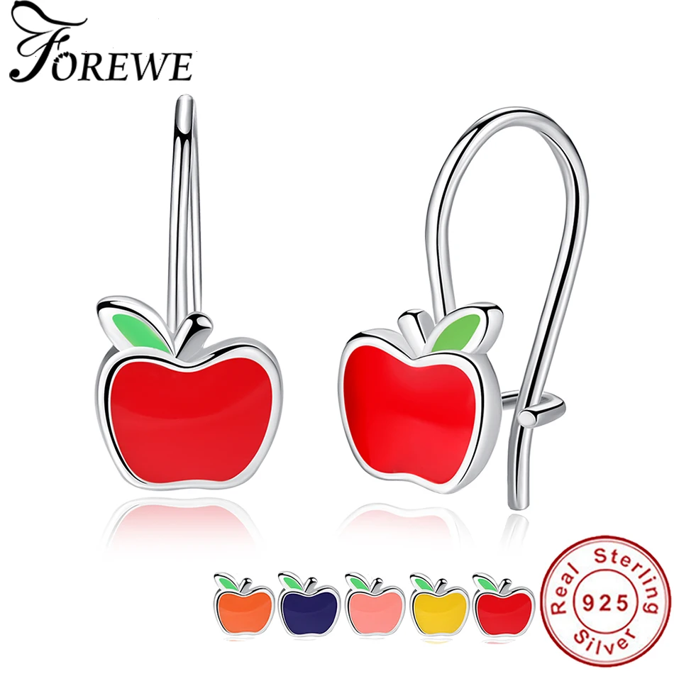 FOREWE Аутентичные 925 пробы серебряные серьги многоцветные эмалированные маленькие яблоко милые серьги для девочек Детские Модные ювелирные изделия подарок