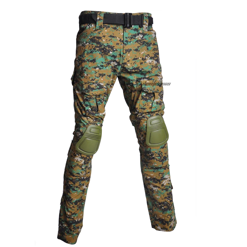 pants woodland digit Тактические костюмы рубашка+ брюки с налокотниками Наколенники Мужская камуфляжная одежда для охотников Мультикам военная форма - Цвет: pants woodland digit