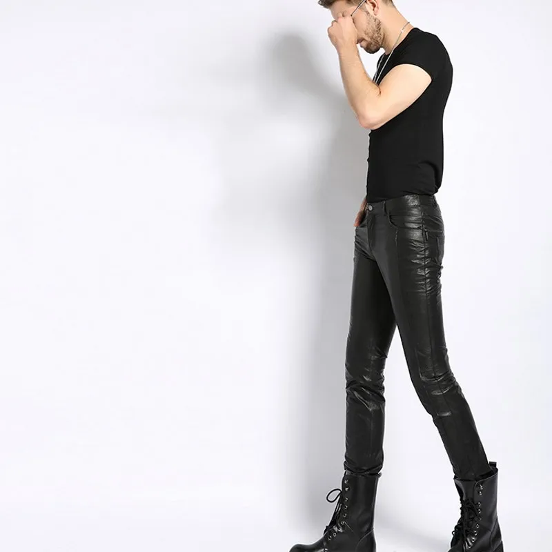

Biker Winter Mens Windproof Pigskin Pencil Pants Man Casual Motorcycle Bootcut Slim Fit Long Genuine Leather Pants Plus Size 4XL