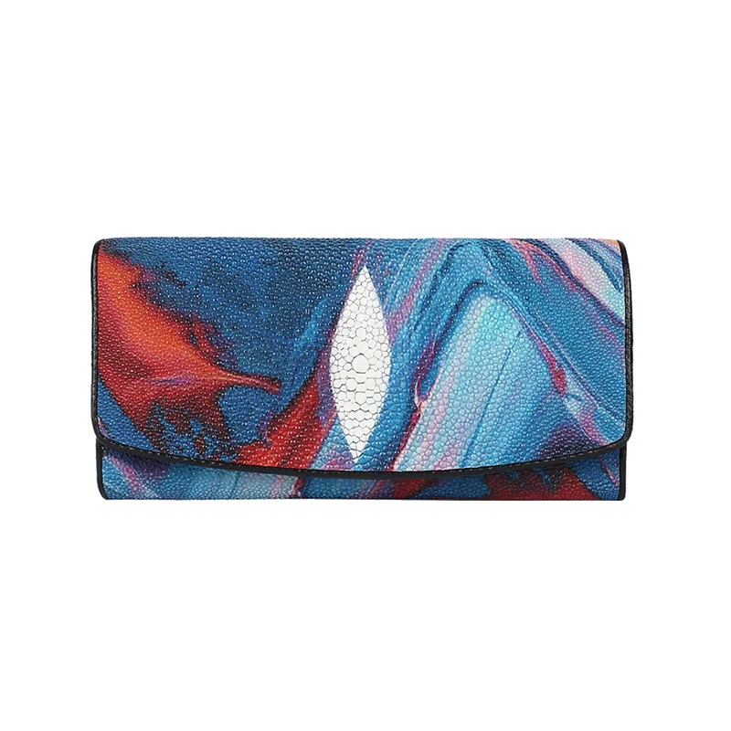 

Fancy Lady Colorful Clutch Genuine Real Stingray Skin Female Long Trifold Wallet Card Holders Exotic Leather Women's Large Purse