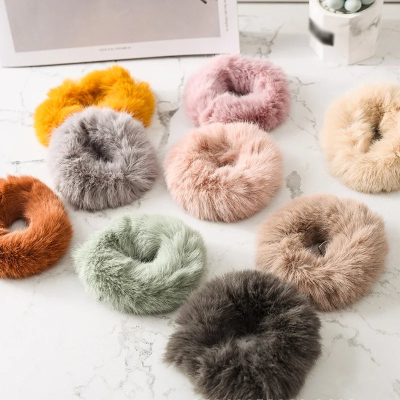 women winter Rabbit Hair Soft Elastic Bands Girls Cute Scrunchie Ponytail Holder Rubber Band True Fur Accessories |