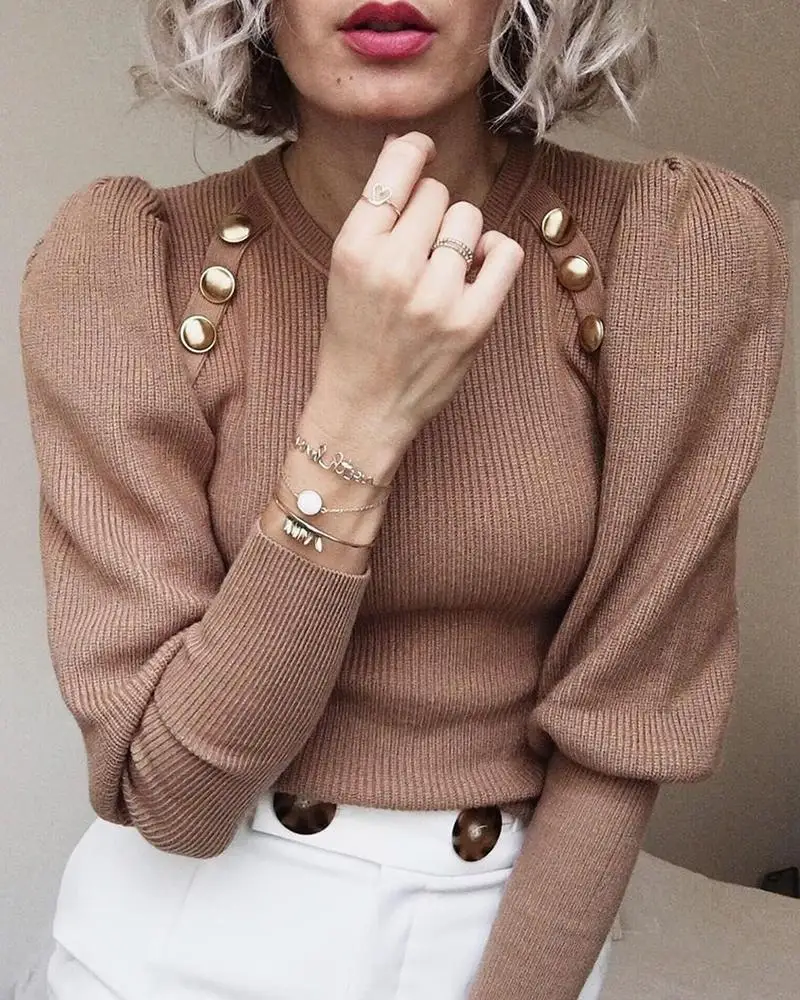Женские свитера с круглым вырезом и пышным рукавом женский свитер осень 2020
