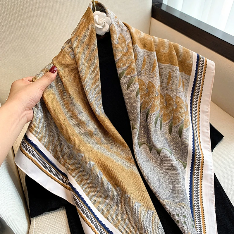 

2021 New Twill Headband Hijab Square Scarf Print 90cm Warm Beach Stoles Shawl Wraps Female Hair Band Bag Wrist Bandana Foulard