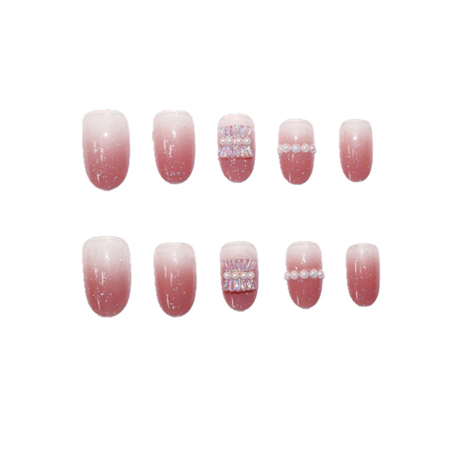 

24pcs Pearl Gradients Wear Long Paragraph Fashion Manicure Patch False Nails Save Time Wearable Nail Patch THIN889