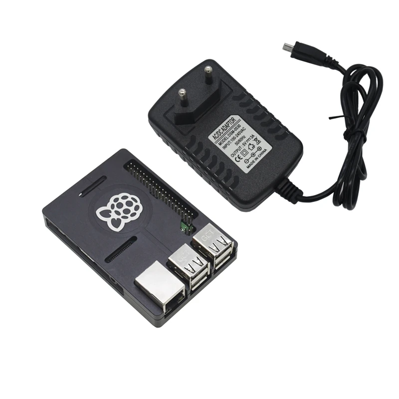 3 в 1 для Raspberry Pi 3 Model B+(плюс)+ ЧПУ Алюминий чехол+ 5V 3A Мощность адаптер Наборы штепсельная вилка европейского стандарта