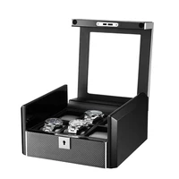 new arrival 6 slots gift boxes for watch large glass lid pu leather velvet lining metal black jewellery display watches storage