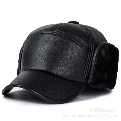2020 new winter men's hat fashion imitation leather warm baseball cap outdoor leisure peak middle-aged and elderly ear c | Аксессуары