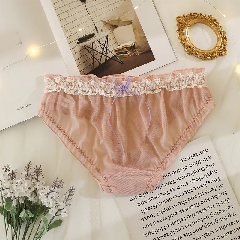 

Japanese Sexy Underwear Ice Silk Panties Super Soft Low Waist Panties Lace Panties Sweet Transparent Briefs Sexy Lingerie