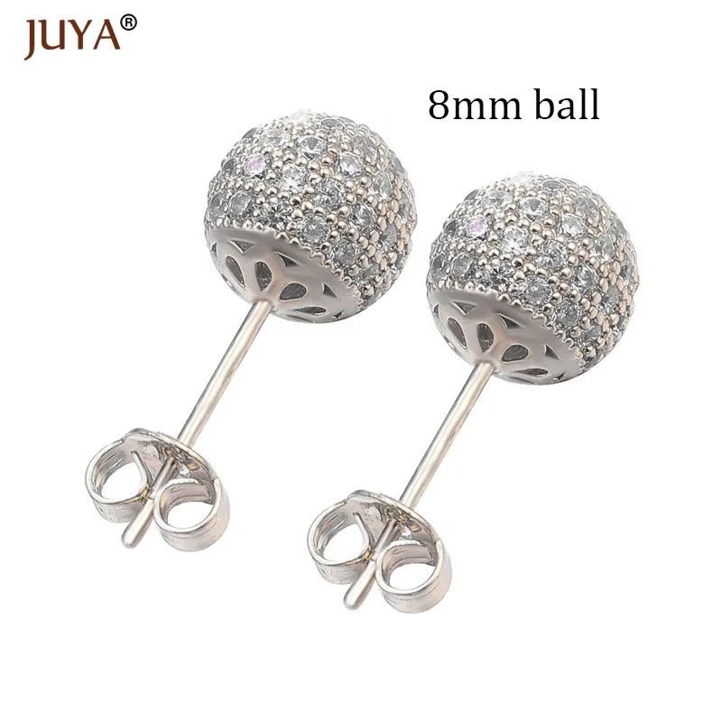 8mm ball silver Корейская мода милые круглые серьги-шарики в стиле диско Роскошные циркониевые стразы серьги-гвоздики для женщин девочек рождественские подарки - Окраска металла: 8mm ball silver