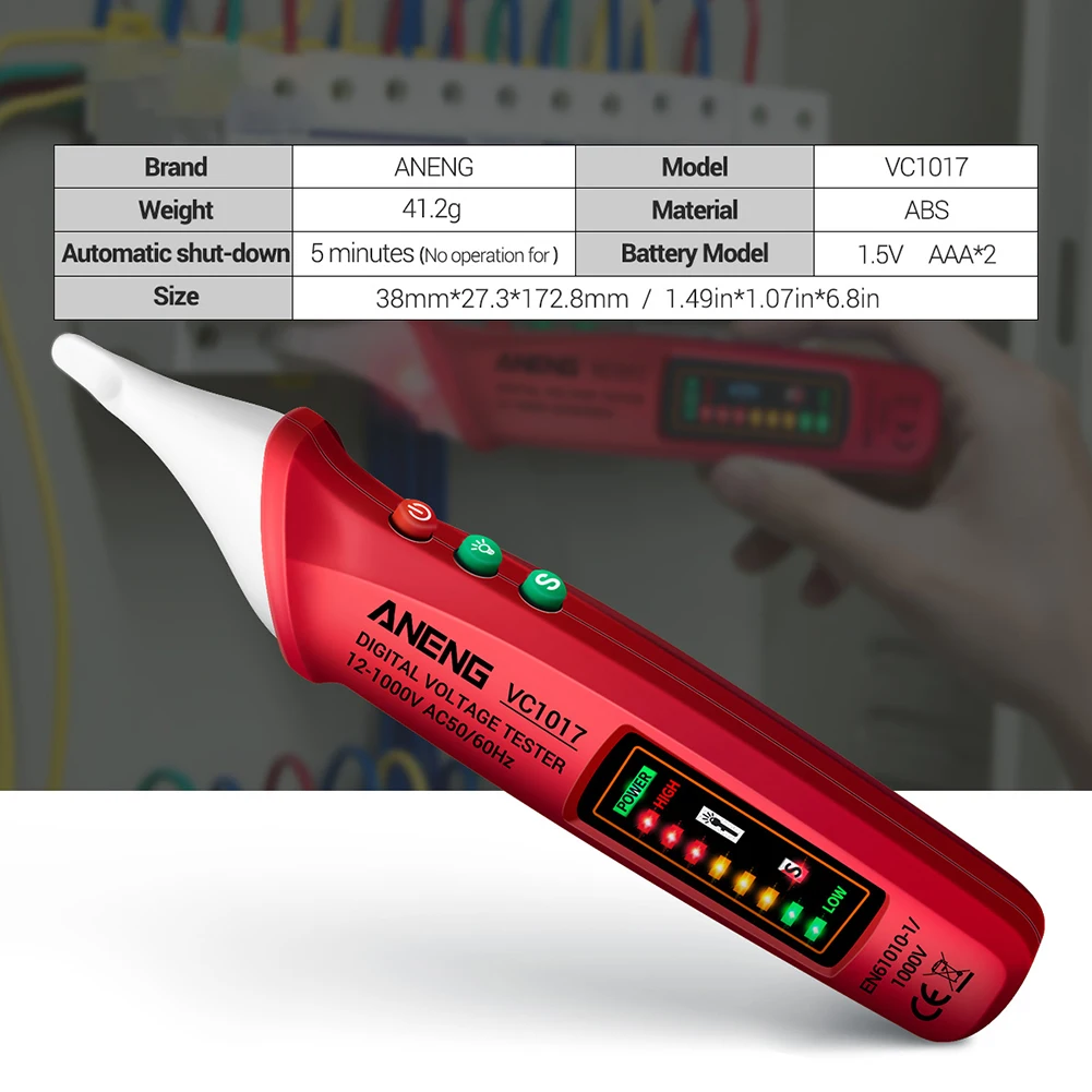 ANENG VC1017 Non-contact Alarm AC voltage detector meter LED Smart Tester Pen Current Electric Sensor Test Pencil |