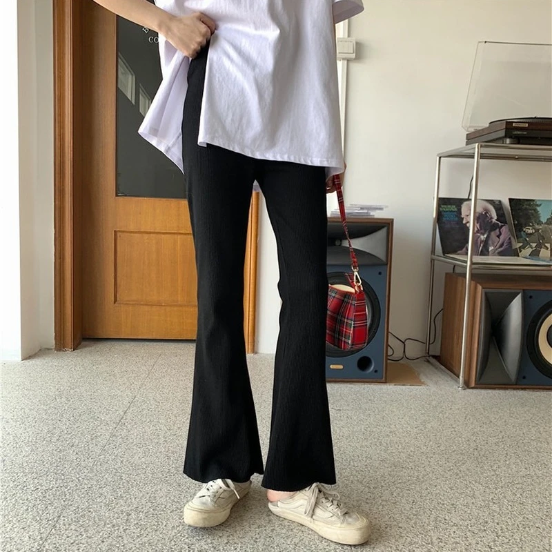 

Women Sets Short Sleeve Tops Full-length Pants Casual Ins Solid Simple Harajuku Summer Side-slit Design Chic Fashion Korean New