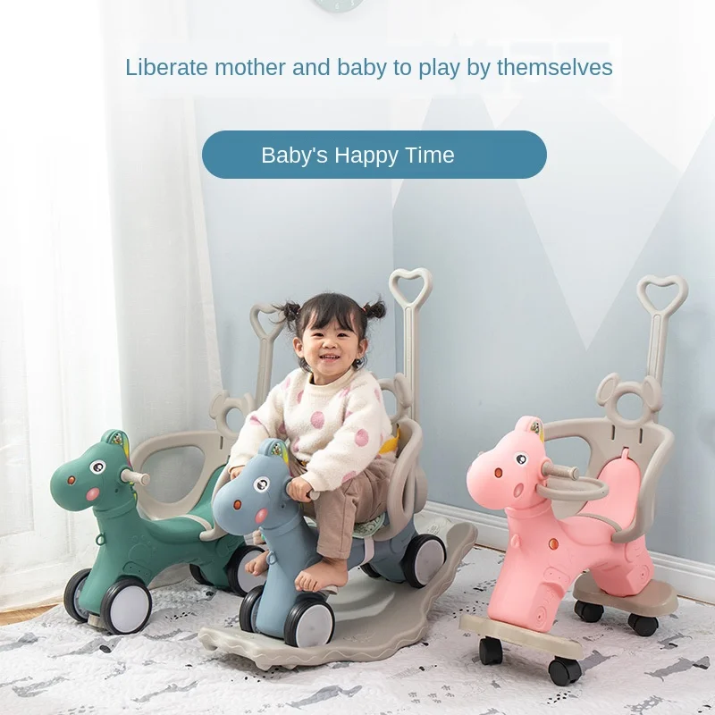 

Детские светящиеся игрушки для катания 5 в 1, лошадка-качалка с единорогом, Поворотная Тележка, музыкальная утолщенная шасси, комнатные игру...