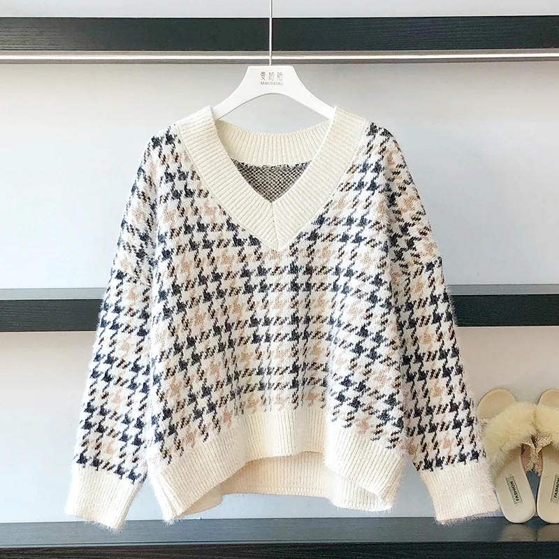 

Sweater Women's Loose Pullovers 2021 New Autumn Winter V-neck Fashion Lazy Fashionable Pullover Tops