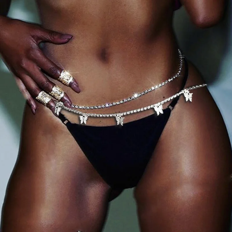 

Shiny diamond butterfly waist chain sexy body Rhinestone Belt Chain Women Beach charm bikini belly chain butterfly waist chain