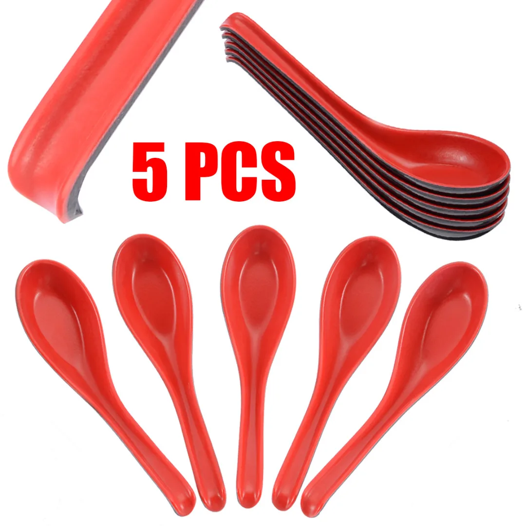 

2/5pcs2pcs/5pcs Long Plastic Soup Spoons With Hooks Two Color Flatware Spoons For Porridge Rice Bowl Restaurant Supplies