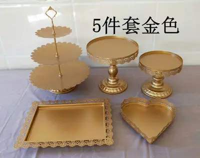 

7 Piece Gold White Cake Stand Set Round Metal Crystal Cupcake Dessert Display Pedestal Wedding Party Display