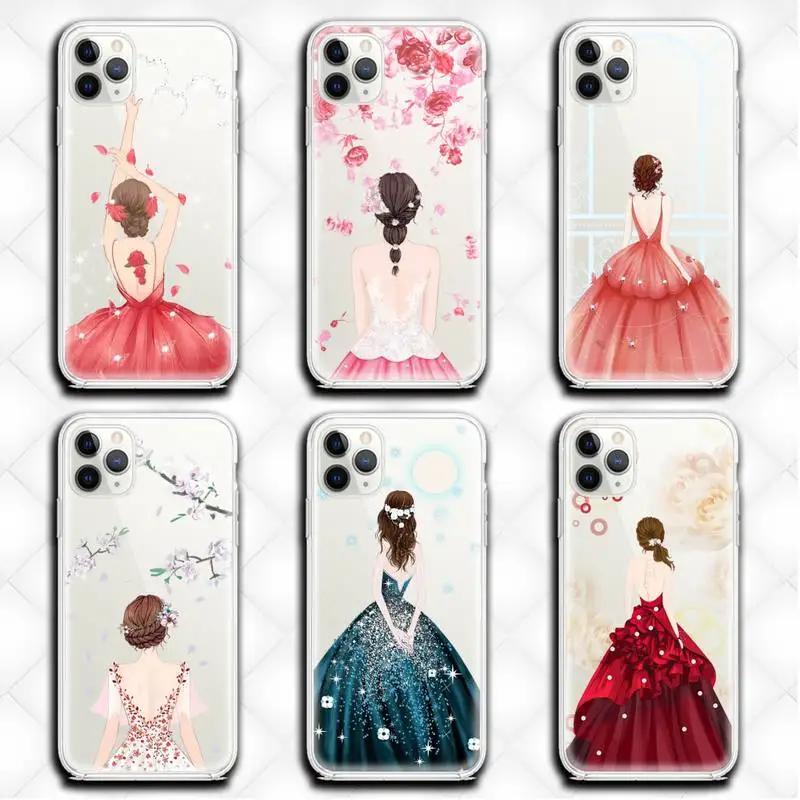 

USAKPGRT Beautiful girl back view Phone Case clear for iphone 12 pro max mini 11 pro XS MAX 8 7 6 6S Plus X 5S SE 2020 XR cover