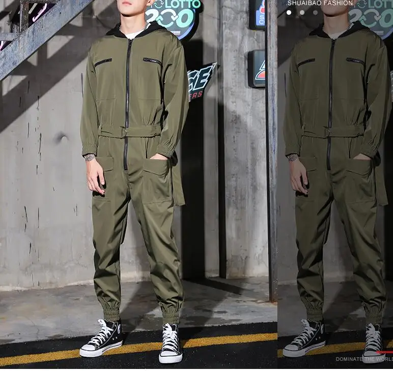 Japanese retro casual beam foot jumpsuit male hip hop tide loose one-piece tooling jumpsuits men clothes | Мужская одежда