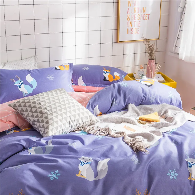 SlowDream модные лиса комплект голубого постельного белья мультяшный пододеяльник