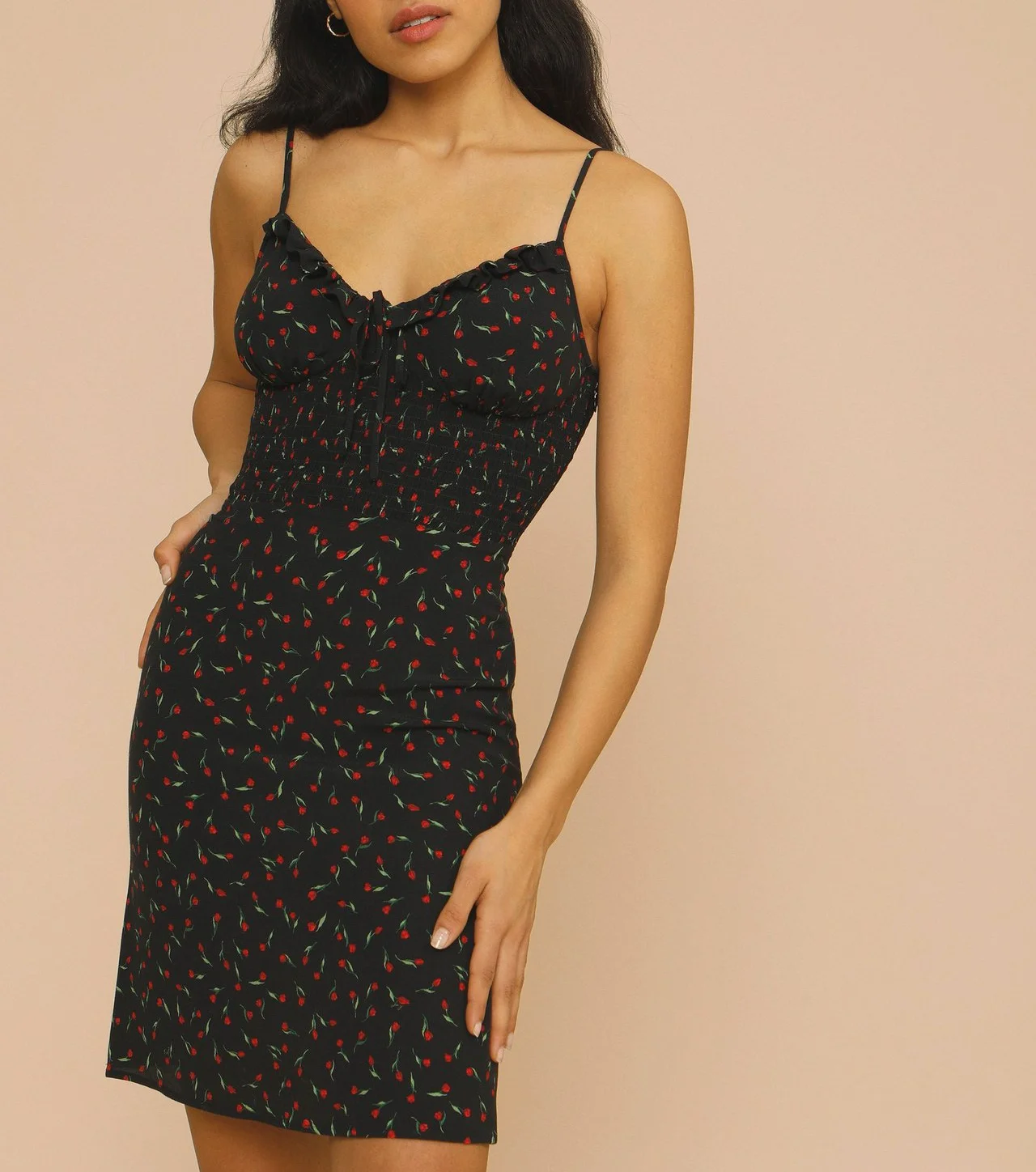 

2021 Spring and Summer New Printed Sling Double V-neck Ruffled Sexy Sling Dress