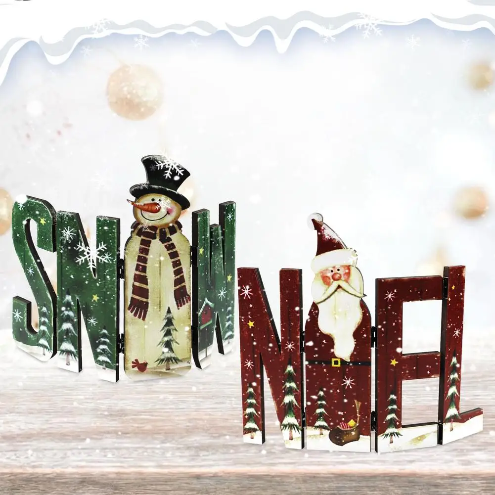 

Деревянные украшения с надписью Merry Christmas, складной настольный баннер со снеговиком, украшение на новый год 2022, украшения для дома, подарки