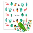 2022 новые наклейки для дизайна ногтей Зеленый Кактус Цветочный Фламинго дизайн Водные Наклейки маникюрные украшения для ногтей летние слайдеры фольга