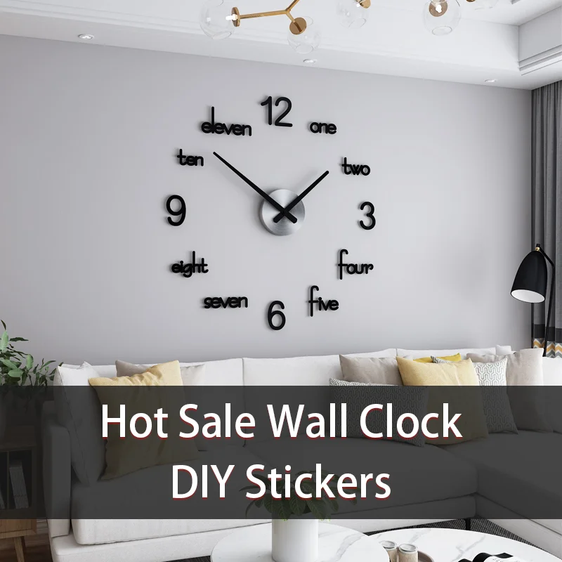 Large 3d Diy Wall Clock Modern Design Acrylic Silent Watch 3D Sticker Clocks Living Room Big Black Home Decor Gift | Дом и сад