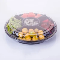 10pcs disposable 5 compartment food storage containers round plastic salad fruits box with lids