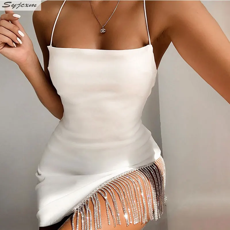Syjcxm Алмазная кисточка сексуальное вечернее платье без рукавов o с высоким