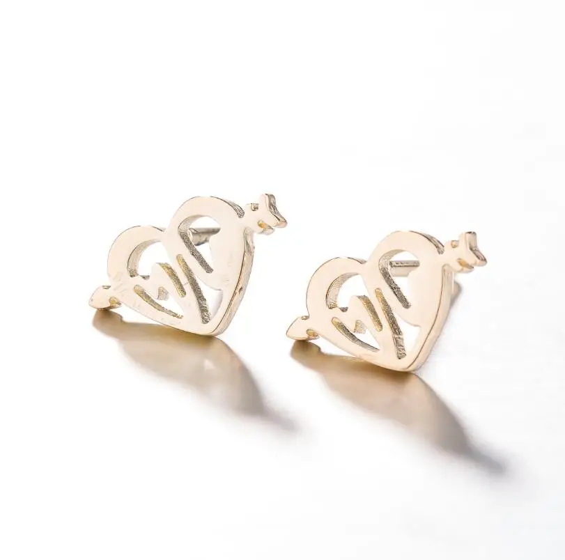FENGLI 2019 pendientes Heart Stud Earrings for Women Men Arrow Earring Ear Gold Color Jewelry Statement Hot Sale | Украшения и