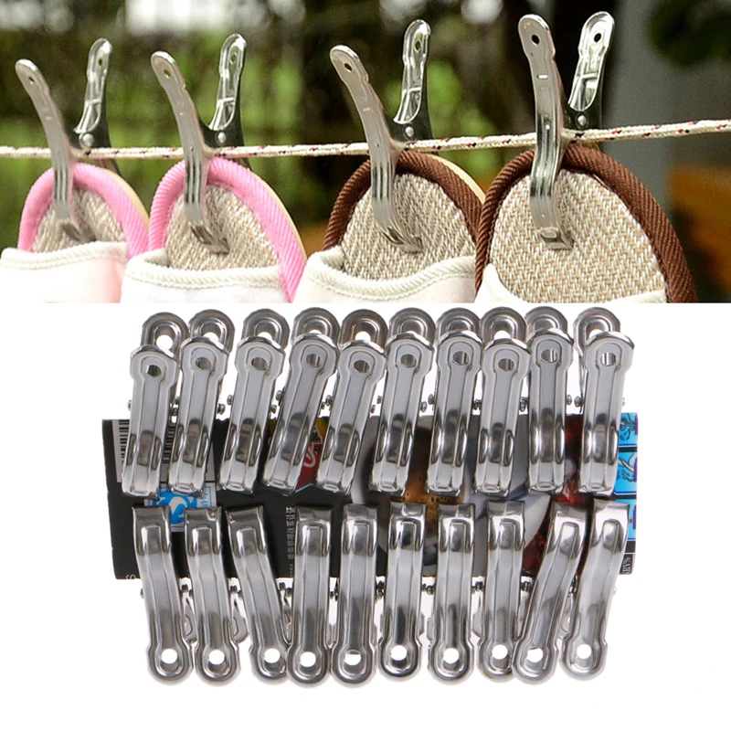 

20 Pcs Stainless Steel Clothes Pegs Hanging Pins Laundry Windproof Clips