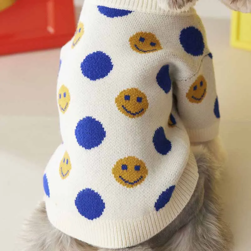 Одежда для собак осенняя и зимняя одежда вязаный свитер с улыбающимся принтом