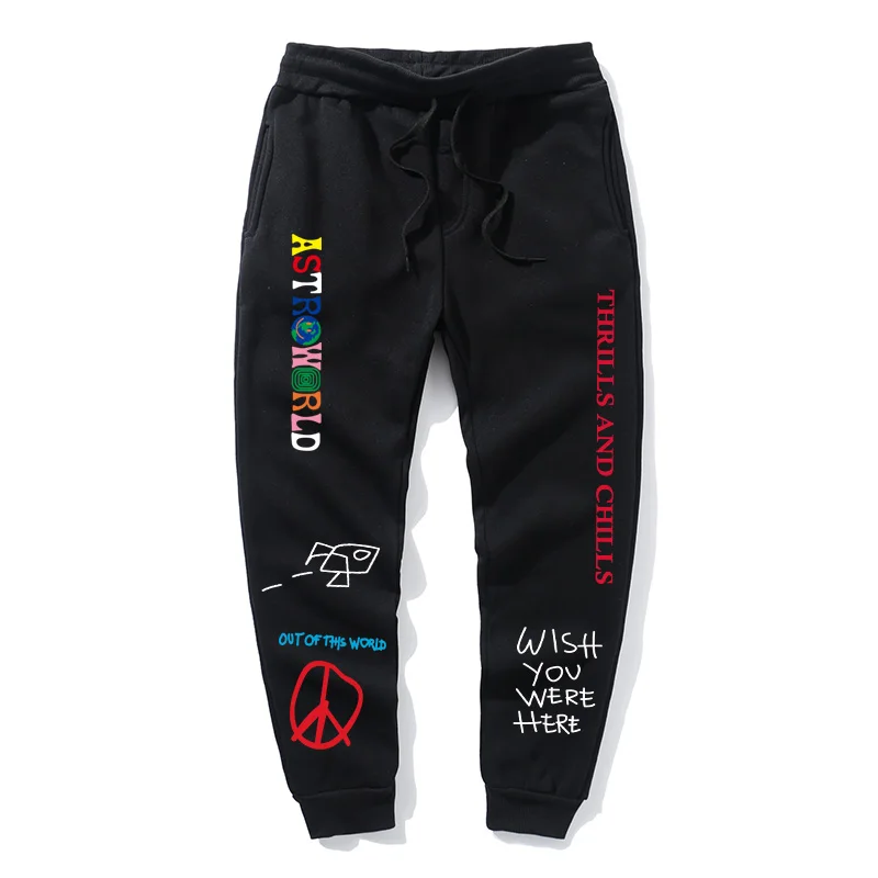 

TRAVIS SCOTT ASTROWORLD Quality Fleece Pants Letter Printed Women Men Joggers Hip hop Streetwear Sweatpants Men