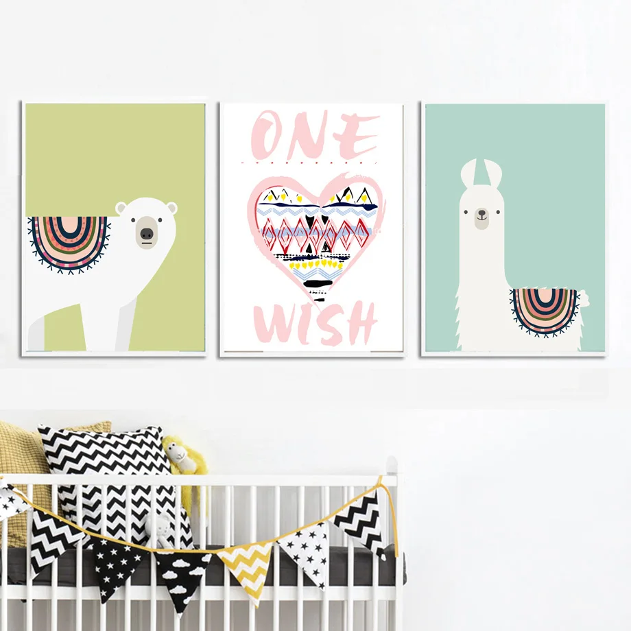 

Polar Bear Alpaca Cute Cartoon Style Painting Children's Room Living Room Decoration Wall Canvas Poster Painting Warm Home Decor