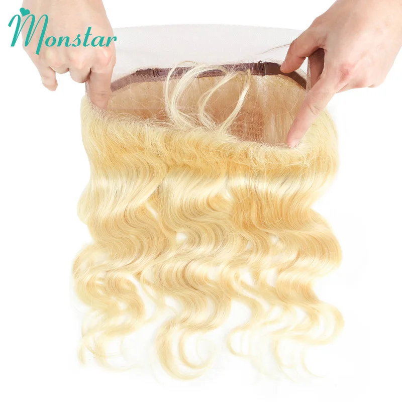 Monstar 613 блонд 360 Кружева Фронтальная застежка бразильские Remy волнистые 100%