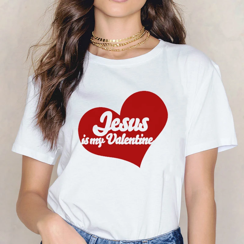 

И надписью «Jesus Is My День Святого Валентина в форме сердца футболка с графическим принтом Christian цельнокройные платья Одежда для женщин улична...