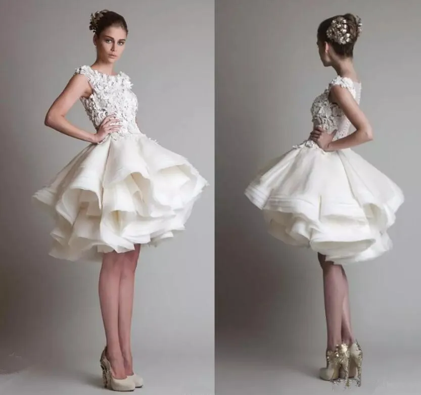 

Elegant Cocktail Dresses A-line Knee Length Tulle Appliques Flowers Ruffles Homecoming Dresses
