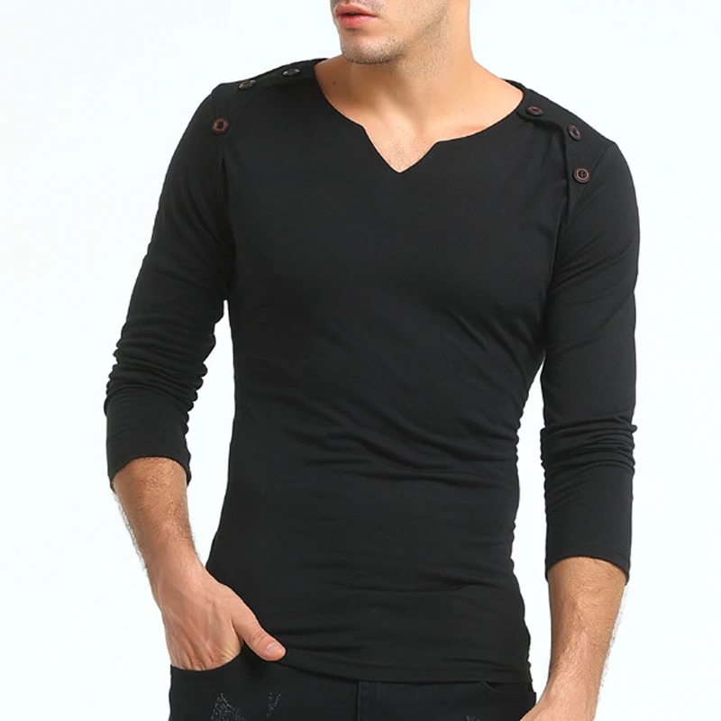 

2021 Summer New High-End Men'S Sport Brand T-Shirt Fashion Slim Button Stitching T Shirt Plus Size Long-Sleeved T Shirt Men 3XL