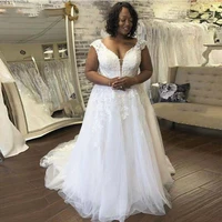 white lace flower appliques wedding dresses plus size cap sleeve deep v neck garden wedding bridal gowns vestidos de novia