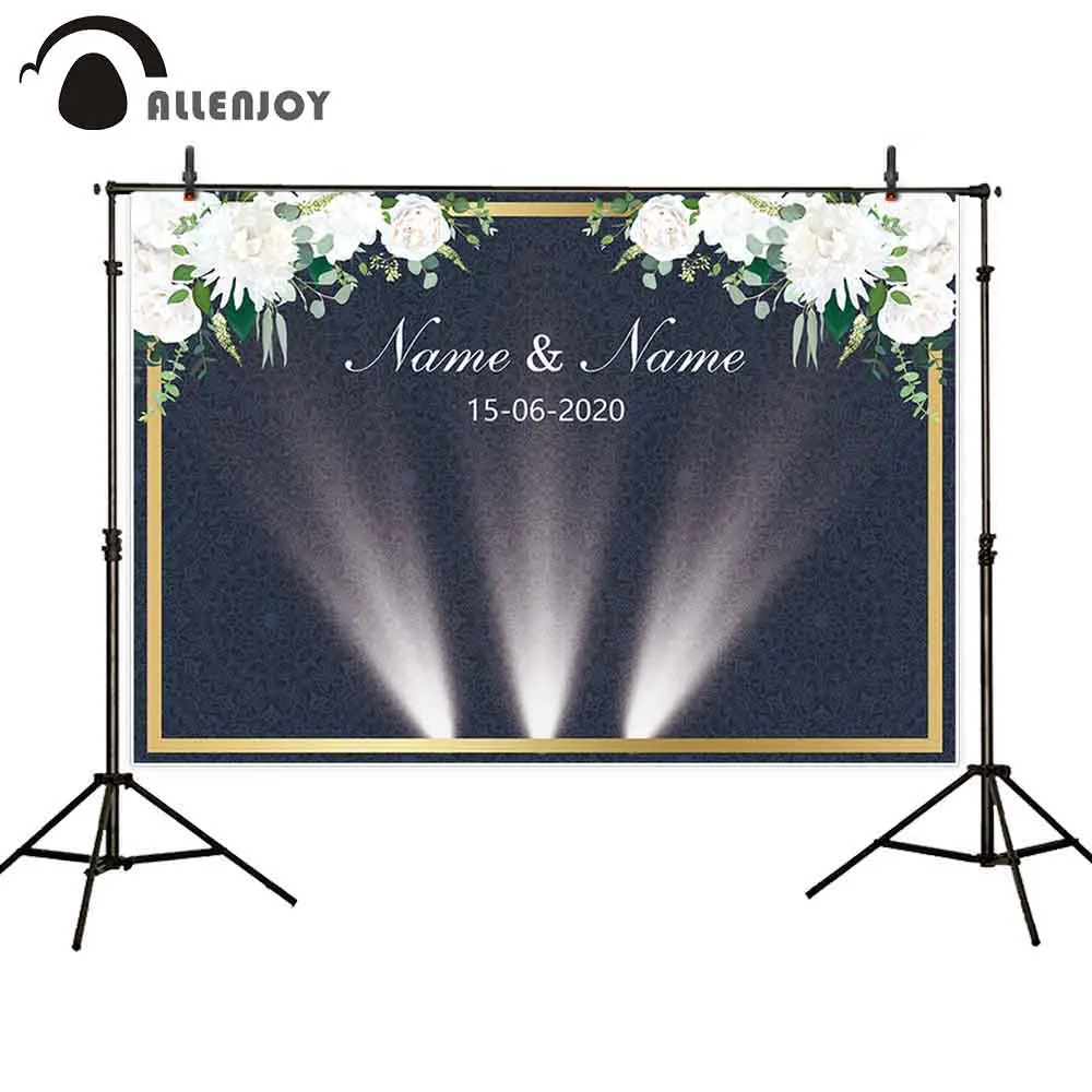 Фон для свадебной фотосъемки Allenjoy с изображением темно синих цветов и золотых