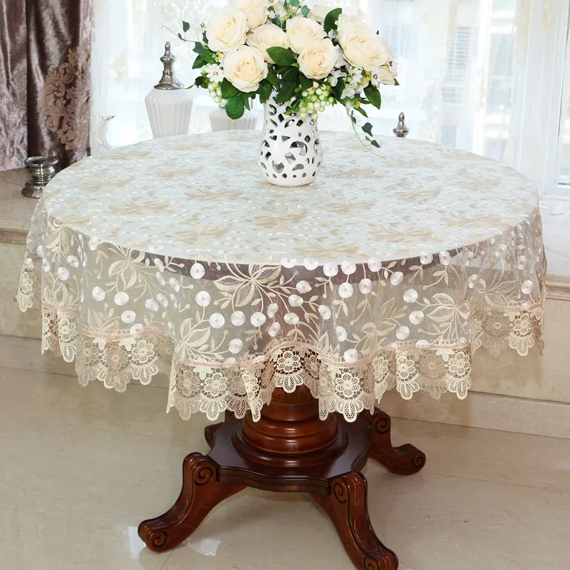 

New Lace Tablecloth Pastoral Round Tablecloth Dining Table Cloths Home Embroidery Table Cover Rose Gold Decoration House Towel