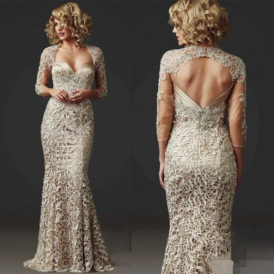 Винтажное кружевное платье русалки для матери невесты с длинным рукавом