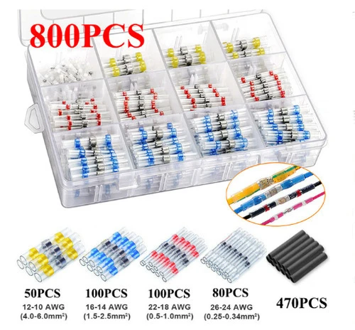 

800pcs Heat Shrink Tubing Connectors Waterproof Solder Sleeves Insulated Electrical Splice Wire Terminals