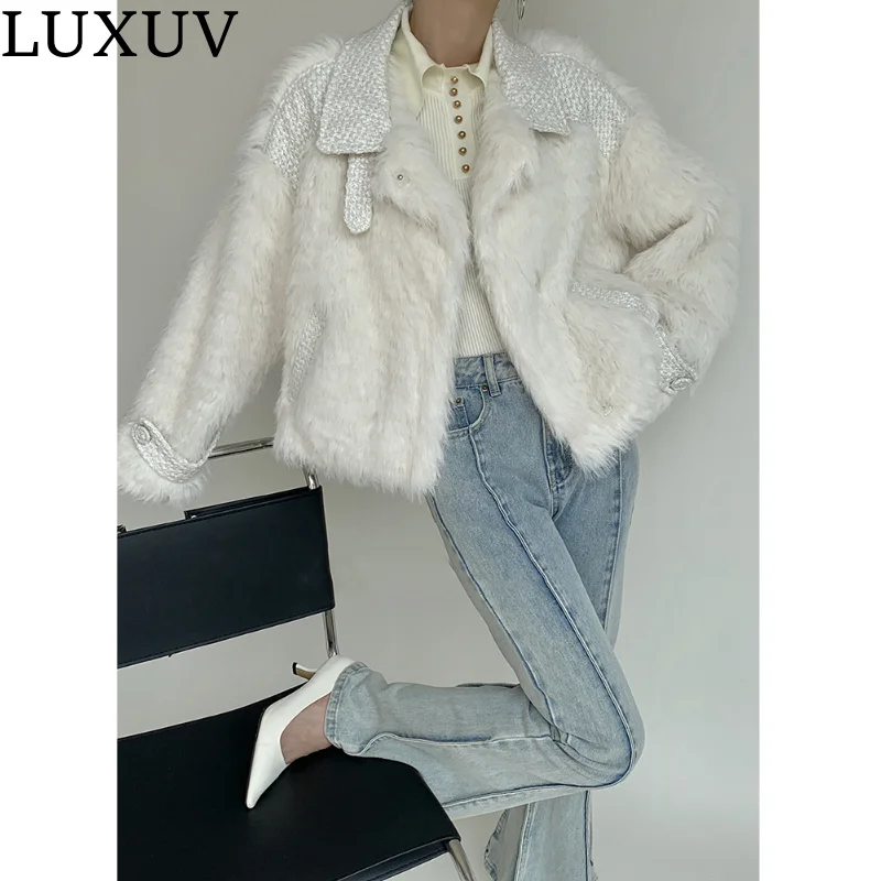 LUXUV Splicing Women's Imitate Mink Fox Fur Coat Autumn Outwear Winter Jacket Overcoat Female Natural Parka Warm Clothing Plush