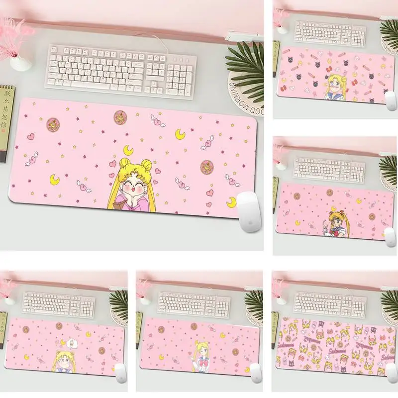 

Pink sailor moon Kawaii Girl pattern Locking Edge Mouse Pad Gaming Mousepad Large Gamer Keyboard PC Desk Mat Computer Tablet mat