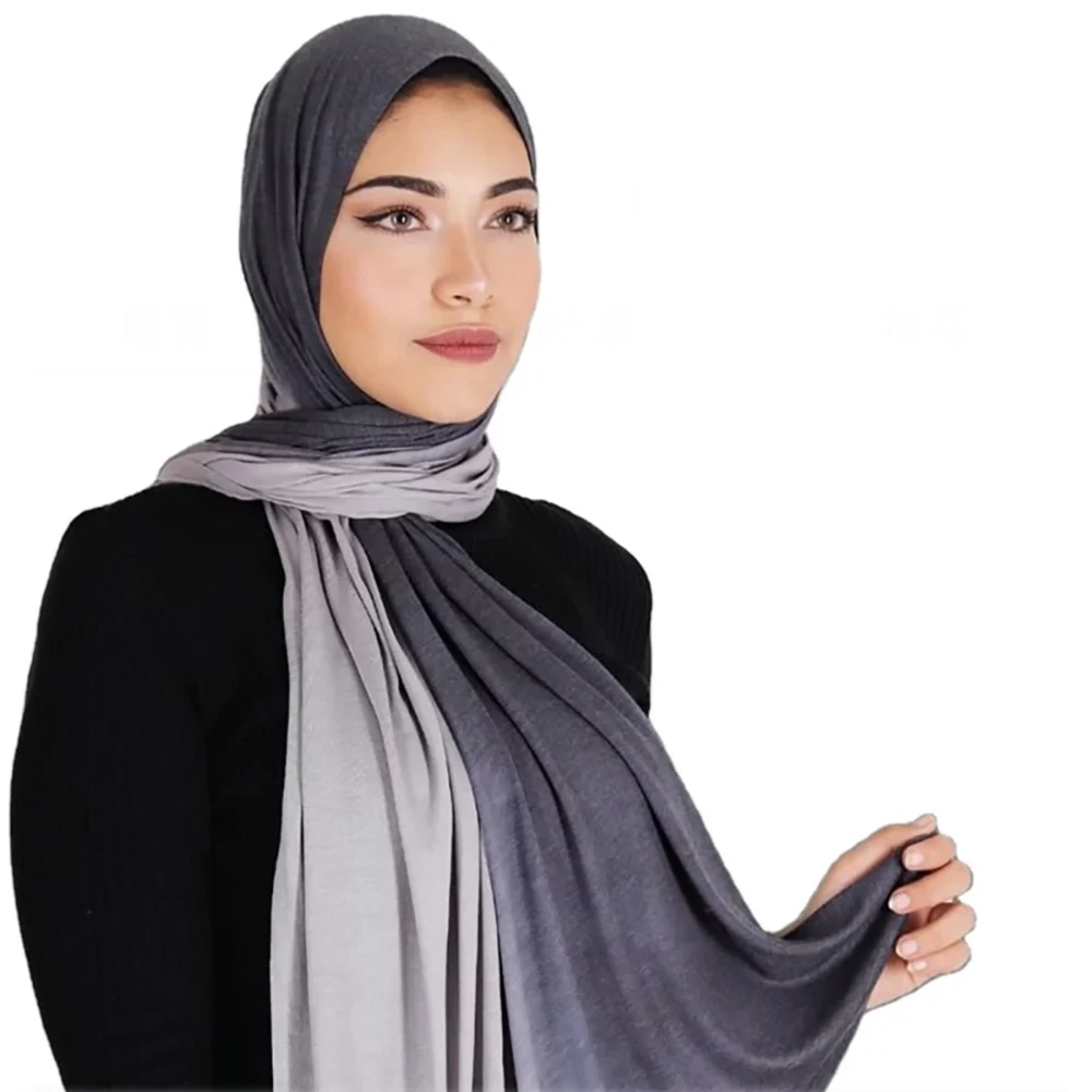 

Tie Dye Hijab Jersey Cotton 55*175cm Ombre Headscarves For Women Muslim Fashion Elastic Shawls Islamic Hijab Scarf Ladies Modal