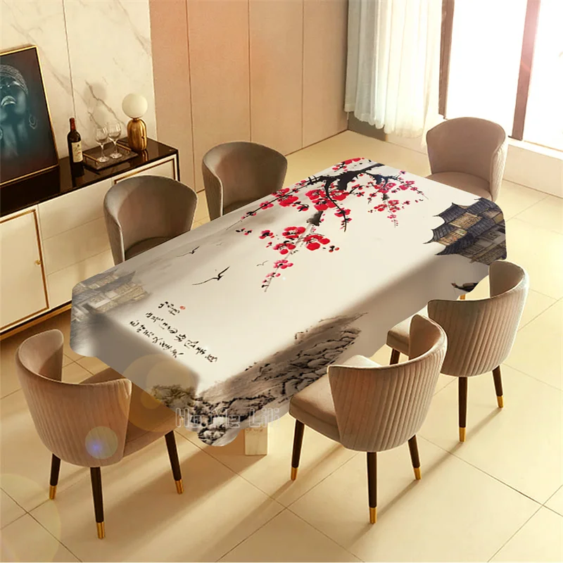 Jiangnan Water Village Boating Beautiful Patterns Waterproof Tablecloths Heavy Duty Oil Spill Proof Plastic Wipe Clean | Дом и сад