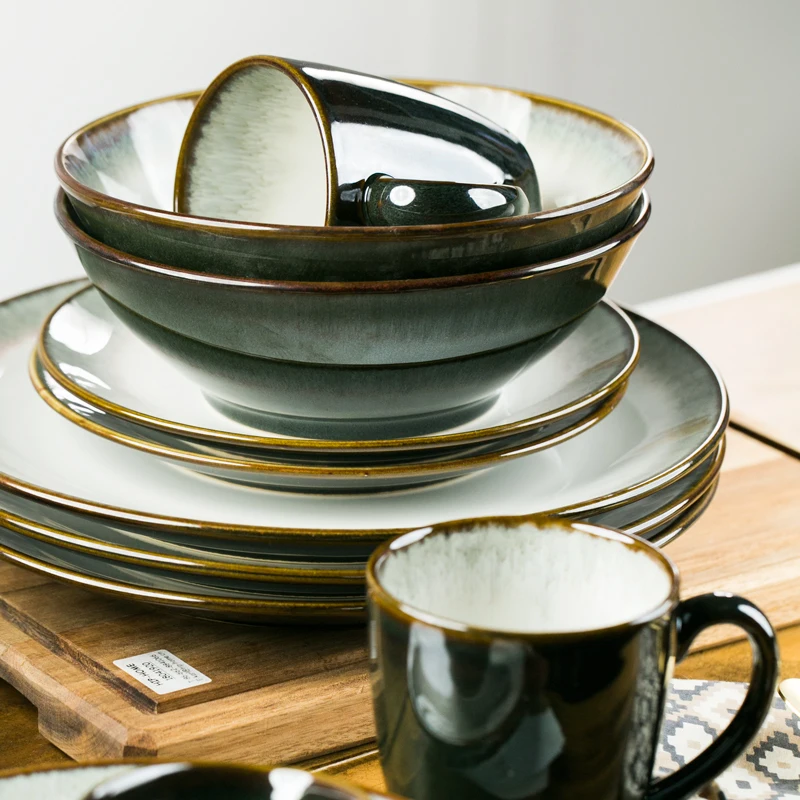 Серия обжига глазури американская зеленая керамическая чаша столовая тарелка
