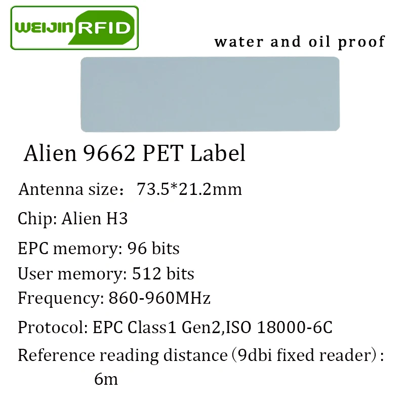 Rfid-метка UHF наклейка Alien 9662 маслостойкая и водостойкая ПЭТ этикетка 915m868mhz EPC 6C 50