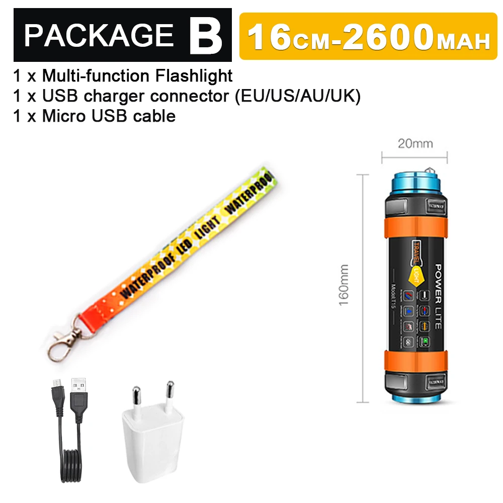 Package B 2600mAh Многофункциональный светодиодный светильник-вспышка, фонарь для кемпинга, светильник-палатка, лампа для работы, Предупреждение, перезаряжаемый светильник, водонепроницаемый - Испускаемый цвет: Package B 2600mAh
